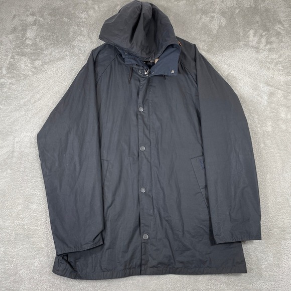 Barbour Waxed Cotton Jacket Mens 2XL Black Lightweight Hooded Tartan Rain Coat